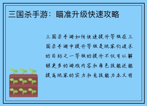 三国杀手游：瞄准升级快速攻略