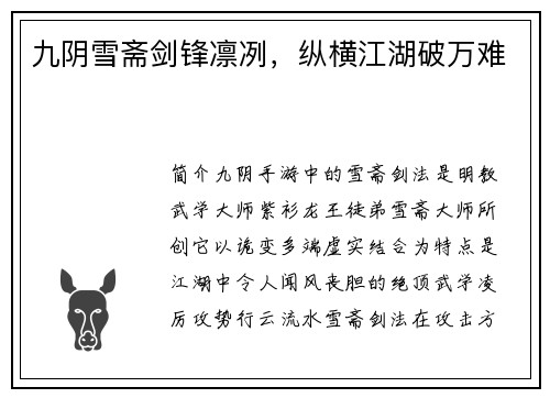 九阴雪斋剑锋凛冽，纵横江湖破万难